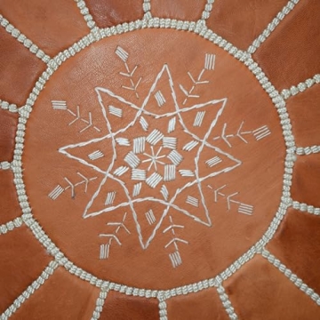 moroccan poufs Cover - Leather Pouf Ottoman Footstool - Footrest with Storage for Living Room, Bedroom - Round poufs Poof pouffe, Poofy Ottoman - Boho Moroccan Decor for Home - Unstuffed (Tan)