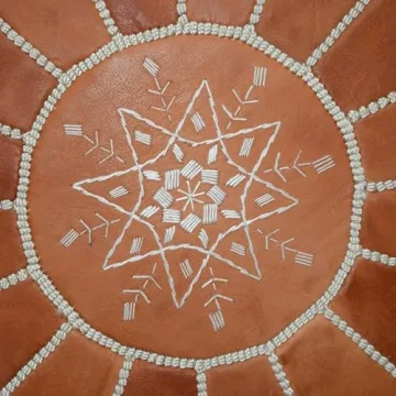 moroccan poufs Cover - Leather Pouf Ottoman Footstool - Footrest with Storage for Living Room, Bedroom - Round poufs Poof pouffe, Poofy Ottoman - Boho Moroccan Decor for Home - Unstuffed (Tan)