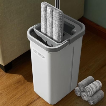 JOYMOOP Hands-Free Flat Mop System - Effortless Cleaning with 5 Washable Microfiber Pads