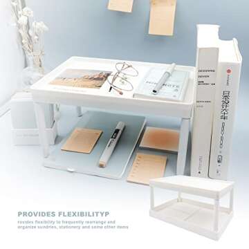 GSHYMXT souG Desktop Storage Rack Organizer for Kitchen Bathroom Office Dorm - Double-Layer Cosmetic Stationery Storage Holder and Table Sundries Display Shelf - White