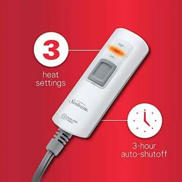 Sunbeam Plush Heated Throw Blanket Grey Plaid