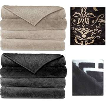 Sunbeam Velvet Soft Plush Electric Heated Throw Blanket Size: 50 x 60 3 Heat Setting Remote Control Auto Off (Grey Plaid)