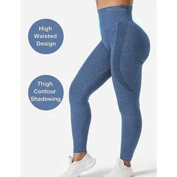 QOQ Women's Seamless Leggings High Waist Gym Running Vital Yoga Pants Butt Lift Workout Tights Tummy Control Dark Blue L