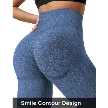 QOQ Women's Seamless Leggings High Waist Gym Running Vital Yoga Pants Butt Lift Workout Tights Tummy Control Dark Blue L