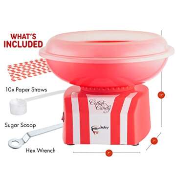 The Candery Cotton Candy Machine - Bright, Colorful Style- Makes Hard and Sugar Free Candy, Sugar Floss, Homemade Sweets for Birthday Parties - Includes 10 Cones & Scooper