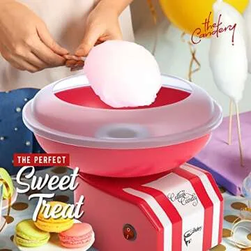 The Candery Cotton Candy Machine - Bright, Colorful Style- Makes Hard and Sugar Free Candy, Sugar Floss, Homemade Sweets for Birthday Parties - Includes 10 Cones & Scooper
