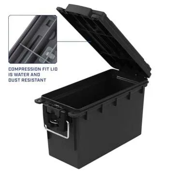 Sheffield 12629 Ammo Storage Box, Stackable .30 Cal Field Boxes, Water and Dust Resistant, Lockable Storage Box with Handle, Secures Hunting Gear, Supplies, and Bullets, Made in USA, Black, 1-Pack