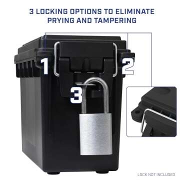 Sheffield 12629 Ammo Storage Box, Stackable .30 Cal Field Boxes, Water and Dust Resistant, Lockable Storage Box with Handle, Secures Hunting Gear, Supplies, and Bullets, Made in USA, Black, 1-Pack