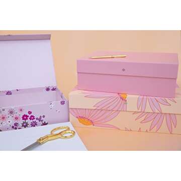 Kate Spade New York Decorative Storage Boxes with Lids, 3 Pack Sturdy Organizer Storage Bins, Includes Small Medium Large Pink Nesting Boxes with Magnetic Closure, Falling Flower