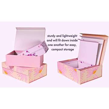 Kate Spade New York Decorative Storage Boxes with Lids, 3 Pack Sturdy Organizer Storage Bins, Includes Small Medium Large Pink Nesting Boxes with Magnetic Closure, Falling Flower