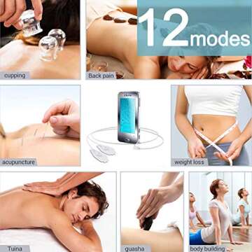 Touchscreen Independent Dual Channel TENS EMS Unit, Ohuhu 12 Modes AS8015 Tens Unit Muscle Stimulator Massager for Pain Relief Therapy Electronic Massager with 12 Pads