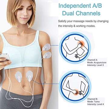 Touchscreen Independent Dual Channel TENS EMS Unit, Ohuhu 12 Modes AS8015 Tens Unit Muscle Stimulator Massager for Pain Relief Therapy Electronic Massager with 12 Pads