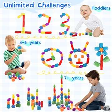 44PCS Sensory Toddler Wooden Stacking Rocks Toys for Boys & Girls Ages 3+ Year Old Building Blocks Montessori Preschool Educational STEM Toys for Kids Birthday Gifts Safe Creativity Rainbow Stones