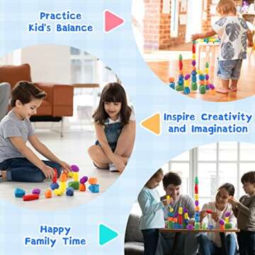 44PCS Sensory Toddler Wooden Stacking Rocks Toys for Boys & Girls Ages 3+ Year Old Building Blocks Montessori Preschool Educational STEM Toys for Kids Birthday Gifts Safe Creativity Rainbow Stones
