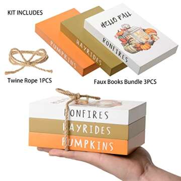 Fall Decor - Fall Decorations for Home- 3 Mini Wood Decorative Books Stack with Hemp Rope-Tiered Tray Decor for Autumn Thanksgiving Harvest Farmhouse Rustic Decor for Table Shelf