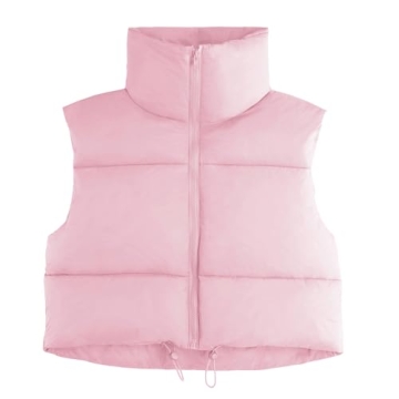 American Trends Pink Cropped Puffer Vest for Women - Stylish Winter Wear