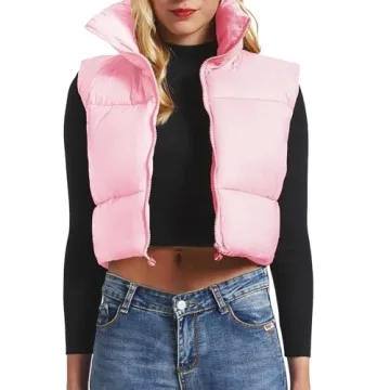 Stylish American Trends Women's Pink Cropped Puffer Vest
