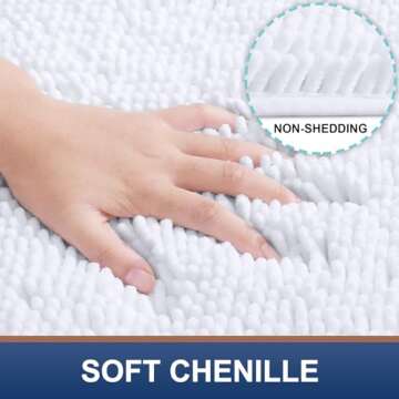 Smiry Luxury Chenille Bathroom Rugs 24x16, Extra Soft and Absorbent Shaggy Bath Mat, Machine Washable, Non-Slip Plush Carpet Runner for Tub, Shower, and Floor, Home Decor Accessories, White