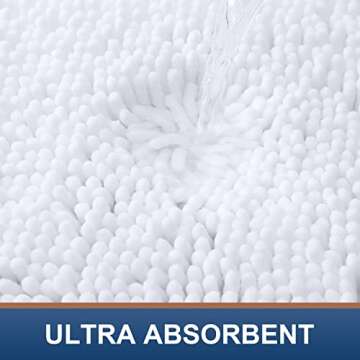 Smiry Luxury Chenille Bathroom Rugs 24x16, Extra Soft and Absorbent Shaggy Bath Mat, Machine Washable, Non-Slip Plush Carpet Runner for Tub, Shower, and Floor, Home Decor Accessories, White