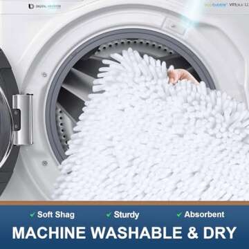 Smiry Luxury Chenille Bathroom Rugs 24x16, Extra Soft and Absorbent Shaggy Bath Mat, Machine Washable, Non-Slip Plush Carpet Runner for Tub, Shower, and Floor, Home Decor Accessories, White