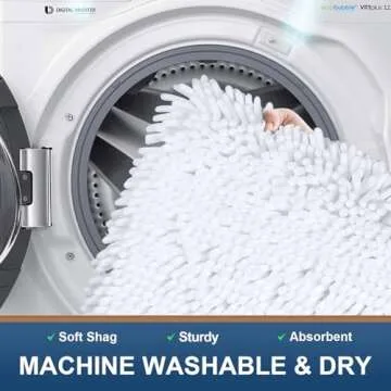 Smiry Luxury Chenille Bathroom Rugs 24x16, Extra Soft and Absorbent Shaggy Bath Mat, Machine Washable, Non-Slip Plush Carpet Runner for Tub, Shower, and Floor, Home Decor Accessories, White