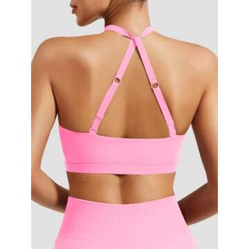 YEOREO Sports Bras for Women Micaela Open Back Workout Gym Bra Padded Medium Impact Yoga Tops with Ajustable Back Straps Candy Pink S