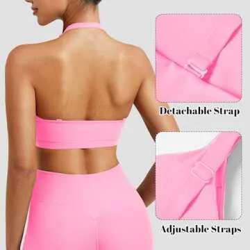 YEOREO Sports Bras for Women Micaela Open Back Workout Gym Bra Padded Medium Impact Yoga Tops with Ajustable Back Straps Candy Pink S