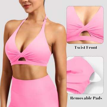 YEOREO Sports Bras for Women Micaela Open Back Workout Gym Bra Padded Medium Impact Yoga Tops with Ajustable Back Straps Candy Pink S