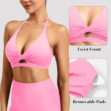 YEOREO Sports Bras for Women Micaela Open Back Workout Gym Bra Padded Medium Impact Yoga Tops with Ajustable Back Straps Candy Pink S
