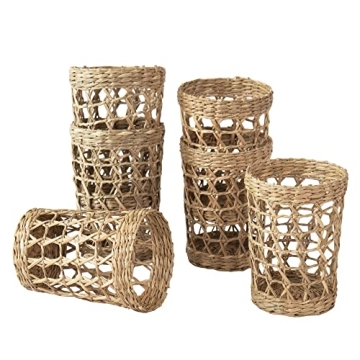 MadeTerra Set of 6 Pack Wicker Woven Cup Holders Heat Resistant Hand Woven Drink Glass Cup Holder Chic Rustic Countryside Dining Table Kitchen Decor (D3.3 XH4.5)