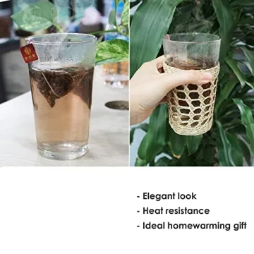 MadeTerra Set of 6 Pack Wicker Woven Cup Holders Heat Resistant Hand Woven Drink Glass Cup Holder Chic Rustic Countryside Dining Table Kitchen Decor (D3.3 XH4.5)