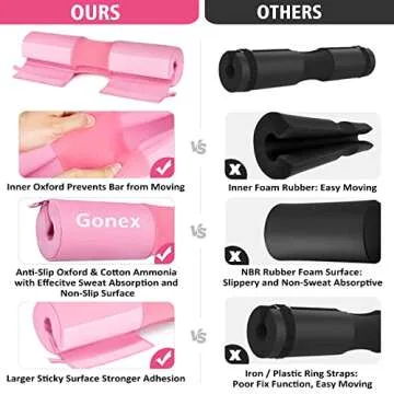 Gonex Barbell Pad Set for Squats Hip Thrusts Upgraded Bar Neck Pads Workout Foam Weightlifting Cushion with 2 Gym Ankle Straps Hip Resistance Band Fits Standard Olympic Bars with a Carry Bag
