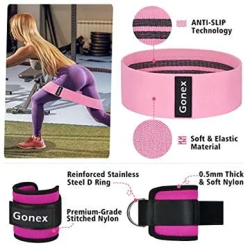 Gonex Barbell Pad Set for Squats Hip Thrusts Upgraded Bar Neck Pads Workout Foam Weightlifting Cushion with 2 Gym Ankle Straps Hip Resistance Band Fits Standard Olympic Bars with a Carry Bag