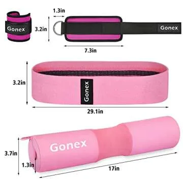 Gonex Barbell Pad Set for Squats Hip Thrusts Upgraded Bar Neck Pads Workout Foam Weightlifting Cushion with 2 Gym Ankle Straps Hip Resistance Band Fits Standard Olympic Bars with a Carry Bag