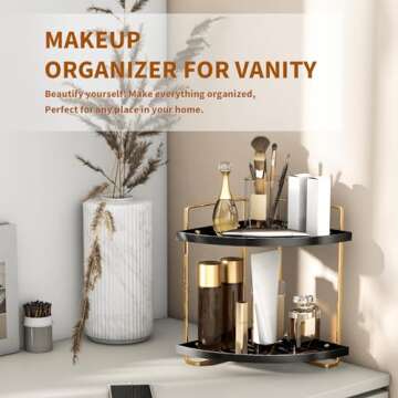 YIWANFW Bathroom Counter Organizer, 2 Tier Bathroom Organizers and Storage, Corner Bathroom Organizer Countertop, Black Gold Bathroom Sink Organizer Bathroom Corner Shelf, Exquisite Vanity Organizer