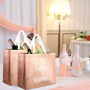 CHENGU 8 Pieces Bridesmaid Gift Bags I Do Crew Bachelorette Bags Bridesmaid Gifts for Wedding Day Bachelorette Party Bridal Party Favor Team Bride Bridal Shower(Rose Gold)