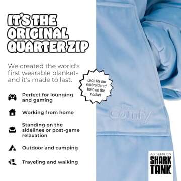 THE COMFY Original Quarter-Zip - Oversized Wearable Blanket With Hood From Shark Tank, Sherpa-Lined Microfiber Blanket