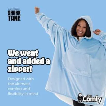 THE COMFY Original Quarter-Zip - Oversized Wearable Blanket With Hood From Shark Tank, Sherpa-Lined Microfiber Blanket