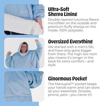 THE COMFY Original Quarter-Zip - Oversized Wearable Blanket With Hood From Shark Tank, Sherpa-Lined Microfiber Blanket