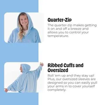 THE COMFY Original Quarter-Zip - Oversized Wearable Blanket With Hood From Shark Tank, Sherpa-Lined Microfiber Blanket