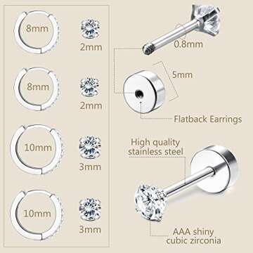FINREZIO 8 Pairs Hypoallergenic Earrings for Multiple Piercings