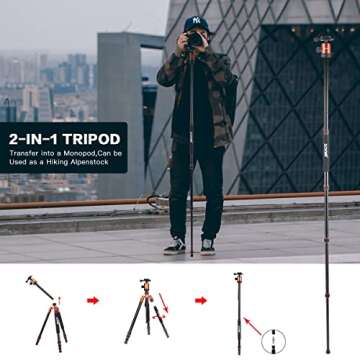 ZOMEI Heavy Duty Camera Tripod Travel Z818 Aluminium Alloy Monopod with 360 Panorama Ball Head Quick Release Plate(Orange)