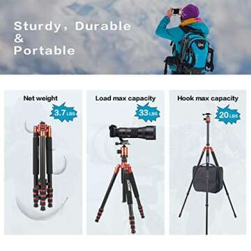 ZOMEI Heavy Duty Camera Tripod Travel Z818 Aluminium Alloy Monopod with 360 Panorama Ball Head Quick Release Plate(Orange)