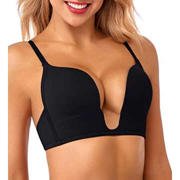 HANSCA Women's Deep Plunge Bra Cleavage Enhancer Low Cut Wireless Bra Padded Push Up (Black, 38D)
