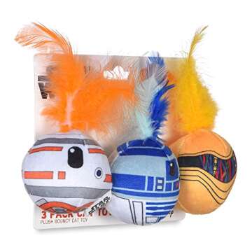Star Wars for Pets Cat Toys 3 Pack Feather Jingle Balls with Catnip: C3PO, BB8, R2-D2 | Fun Catnip T...