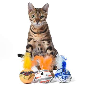 Star Wars for Pets Cat Toys 3 Pack Feather Jingle Balls with Catnip: C3PO, BB8, R2-D2 | Fun Catnip Toys Jingle Ball Feather Toy for Cats | Cat Balls with Bells | Gifts for Star Wars Fans