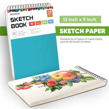Soucolor School Supplies 9" x 12" Sketch Book for High College Teacher Student, 1-Pack 100 Sheets Spiral Bound Art Sketchbook, Acid Free (68lb/100gsm) Artist Blank Book for Kids, Back to School Stuff