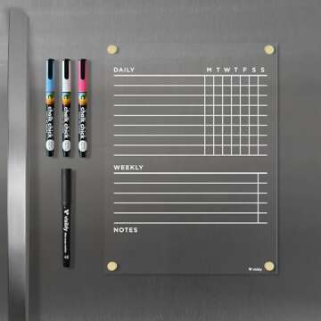Visibly Magnetic Acrylic Chore Chart for Fridge, Includes 4 magnetic wet-erase markers for Refrigera...