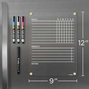 Visibly Magnetic Acrylic Chore Chart for Fridge, Includes 4 magnetic wet-erase markers for Refrigerator, 9" X 12". Put those kids to work!