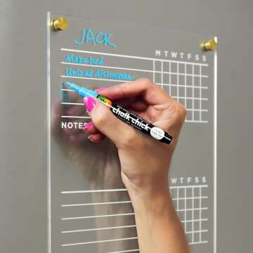 Visibly Magnetic Acrylic Chore Chart for Fridge, Includes 4 magnetic wet-erase markers for Refrigerator, 9" X 12". Put those kids to work!